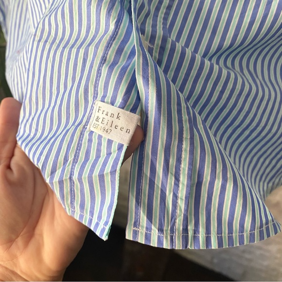 FRANK & EILEEN “Barry” Blue Mint Stripe Cotton Button Down Size Small - Picture 4 of 8